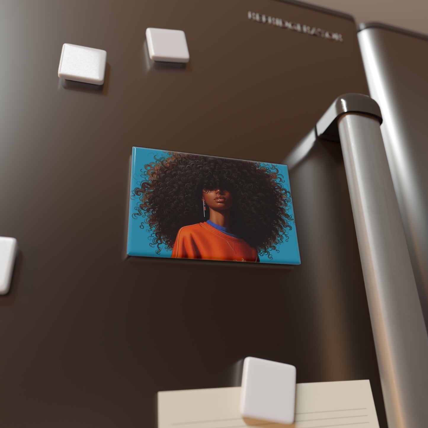 Stylish Art Magnet with Curly Hair Design, Decorative Fridge Magnet, Unique Gift for Home, Afrocentric Decor, Wall Art Accessory