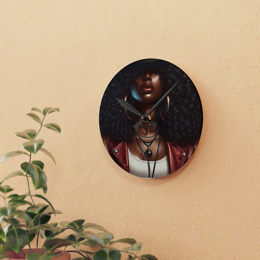 Boho Chic Acrylic Wall Clock, Unique Home Decor, Afrocentric Wall Art, Modern Clock Decor, Gift for Her, Fashion Wall Clock