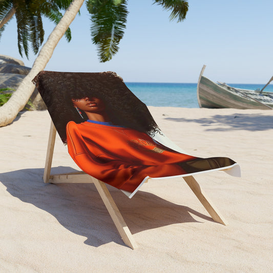 Chic Beach Towel with Curly Hair Design, Summer Towel, Beach Accessory, Poolside Essential, Gift for Beach Lovers, Vacation Must-Have