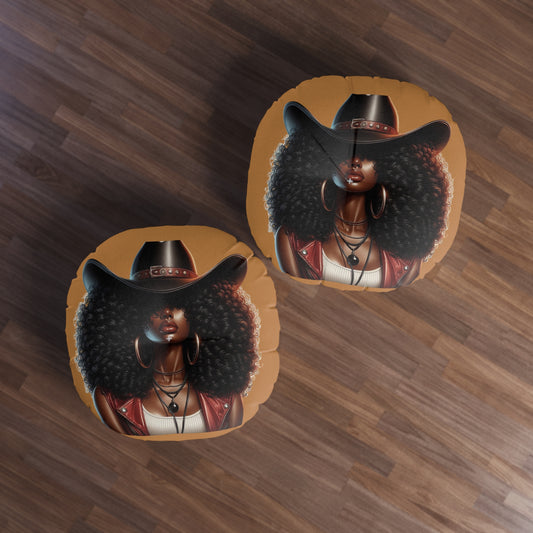 Tufted Floor Pillow with Afrocentric Design, Bohemian Decor, Cozy Seating, Unique Home Accent, Gift for Her, Round Pillow