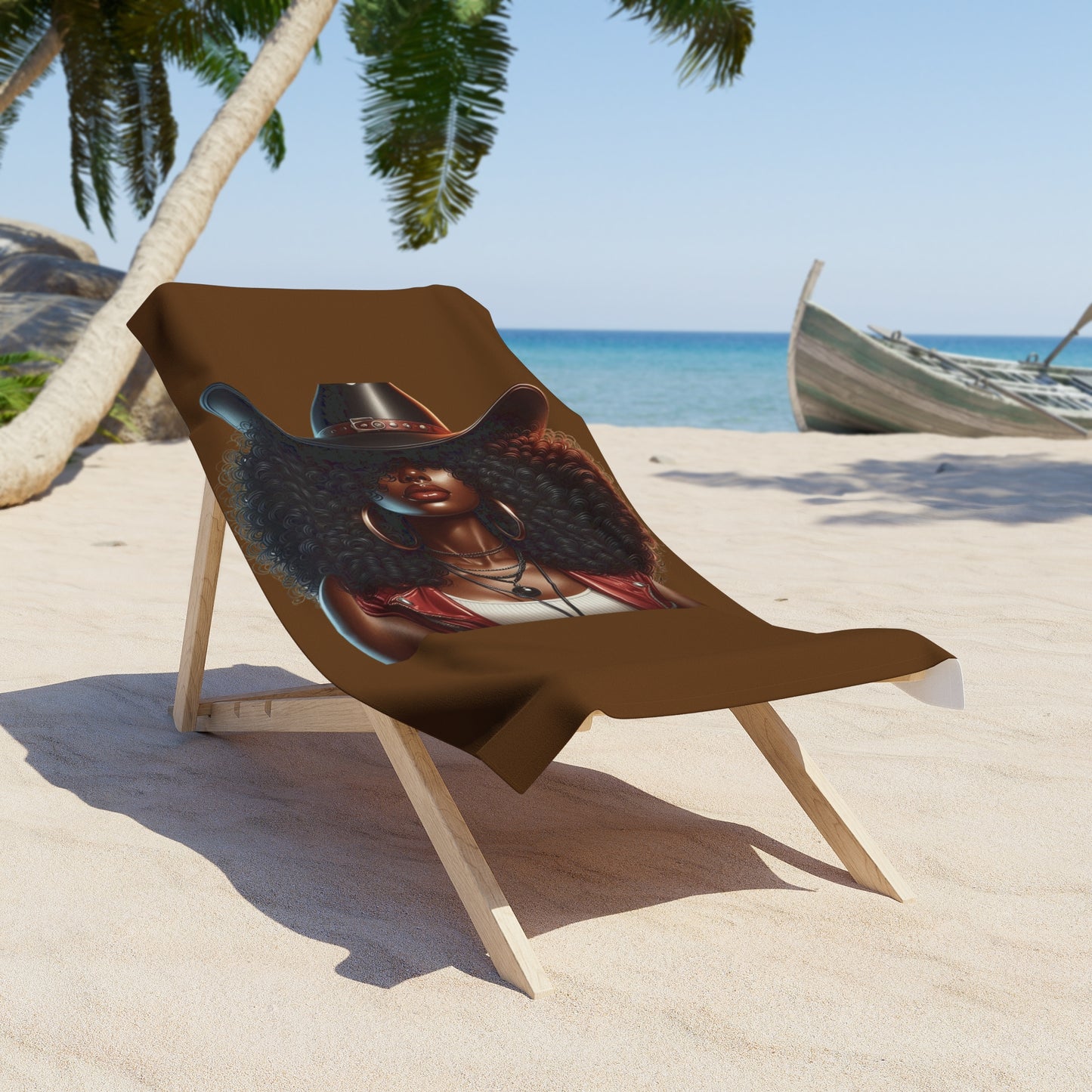 Chic Beach Towel with Curly Hair Design, Summer Towel, Beach Accessory, Poolside Essential, Gift for Beach Lovers, Vacation Must-Have