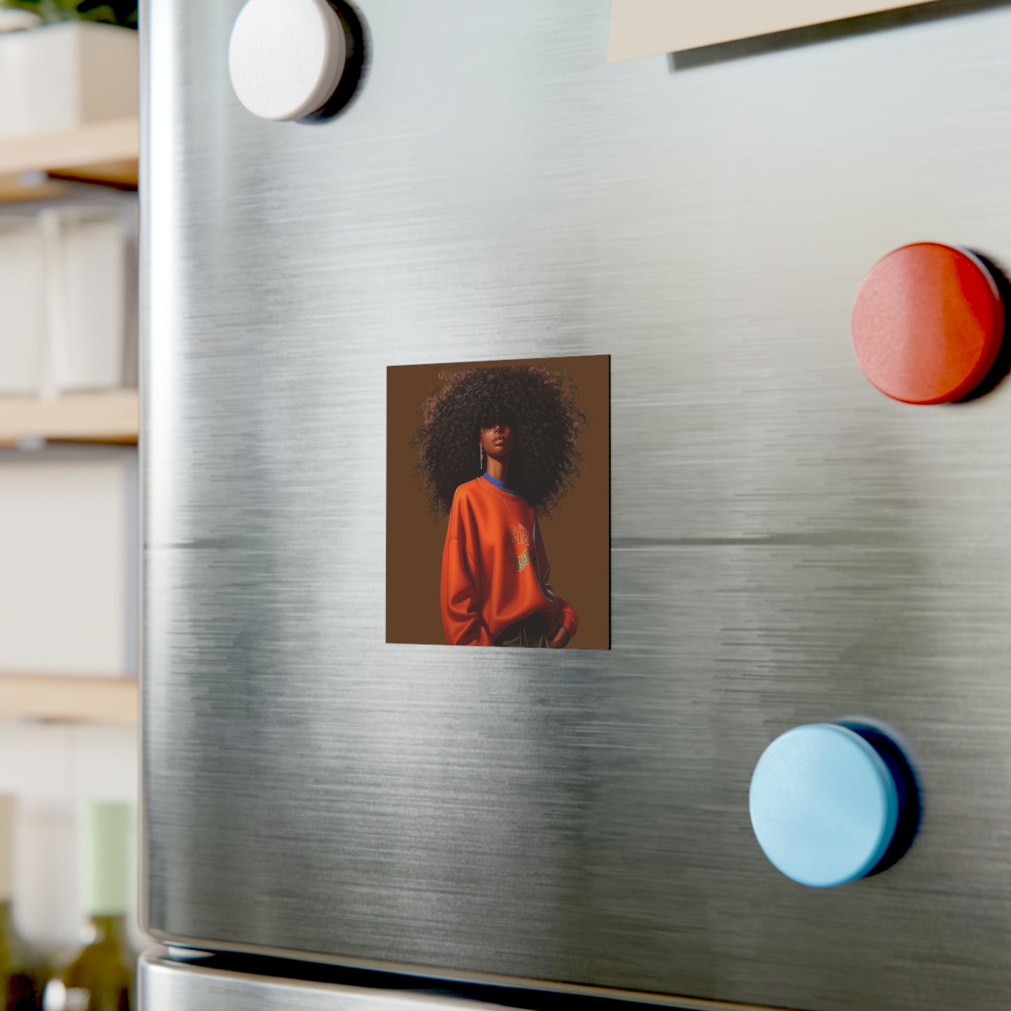 Chic Afro Woman Magnet, Stylish Home Decor, Inspirational Gift, Black Art Magnet, Collector's Item