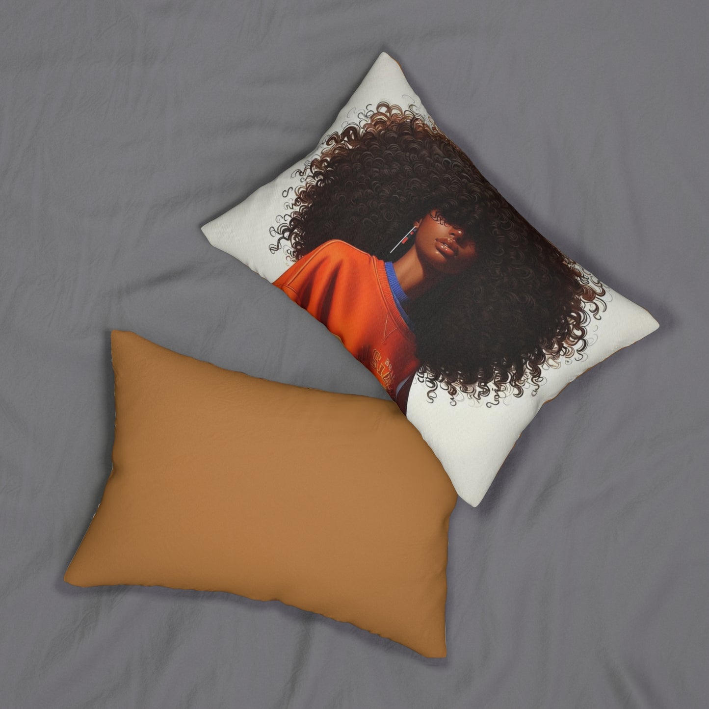 Chic Afro Woman Decorative Lumbar Pillow, Bohemian Home Decor, Gift for Her, Couch Cushion, Unique Throw Pillow