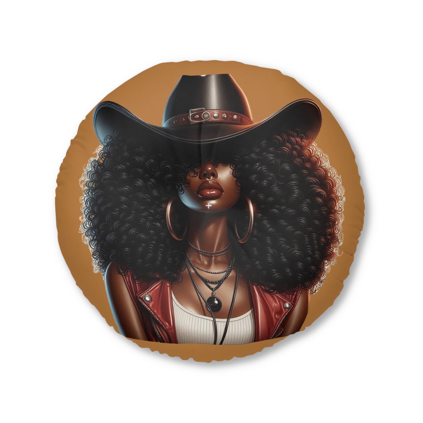 Tufted Floor Pillow with Afrocentric Design, Bohemian Decor, Cozy Seating, Unique Home Accent, Gift for Her, Round Pillow