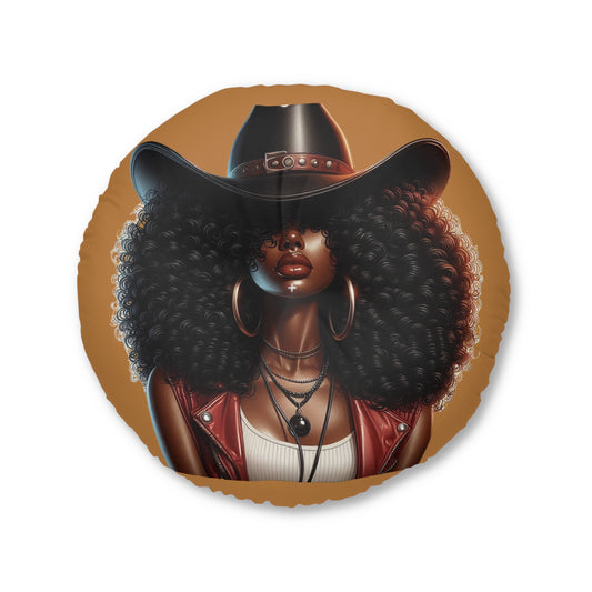 Tufted Floor Pillow with Afrocentric Design, Bohemian Decor, Cozy Seating, Unique Home Accent, Gift for Her, Round Pillow