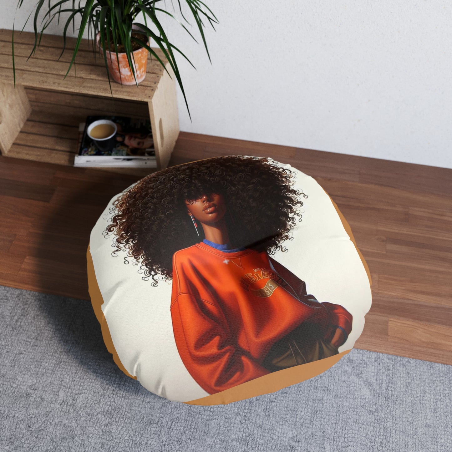 Tufted Floor Pillow with Afrocentric Design, Bohemian Decor, Cozy Seating, Unique Home Accent, Gift for Her, Round Pillow