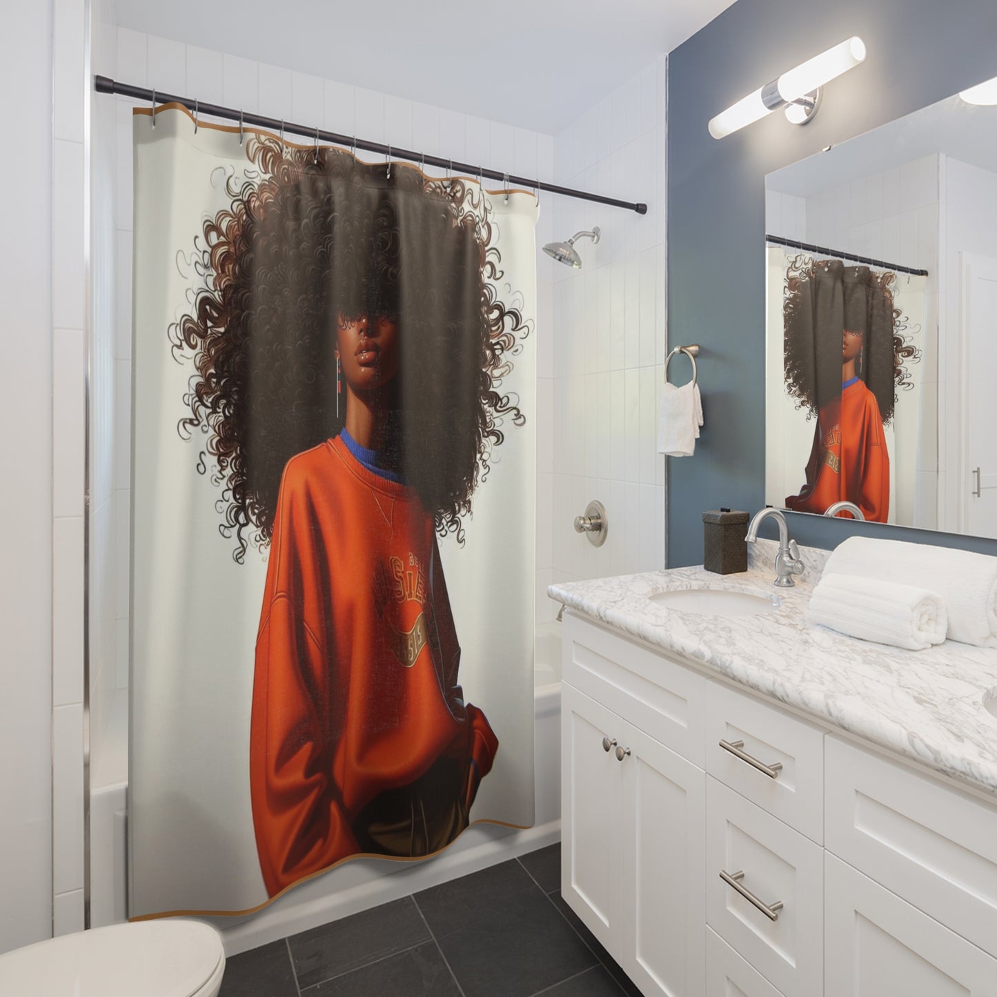 Funky Curly Hair Shower Curtains - Chic Bathroom Decor, Unique Gift for Hair Lovers, Modern Home, Stylish Bathroom Accessories, Boho Design