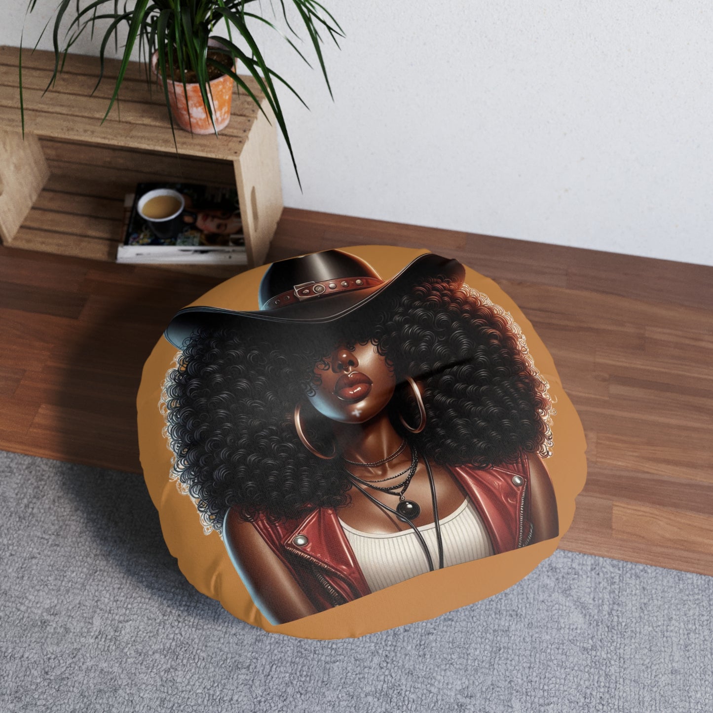 Tufted Floor Pillow with Afrocentric Design, Bohemian Decor, Cozy Seating, Unique Home Accent, Gift for Her, Round Pillow