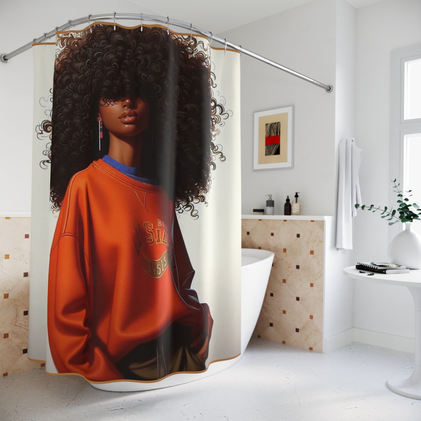 Funky Curly Hair Shower Curtains - Chic Bathroom Decor, Unique Gift for Hair Lovers, Modern Home, Stylish Bathroom Accessories, Boho Design